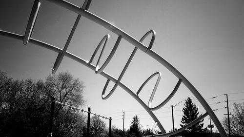 Low angle view of basketball hoop against clear sky