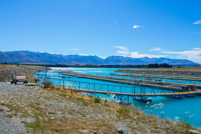 Scenic view of lake against blue sky