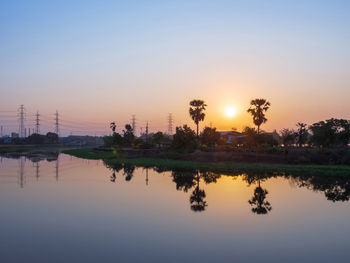 Scenic view of lake against sky during sunset