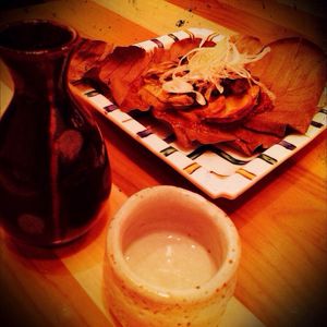 Close-up of food on wooden table