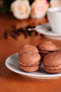 Close-up of cookies in plate on table