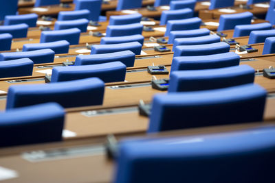 Close-up of empty seats in row