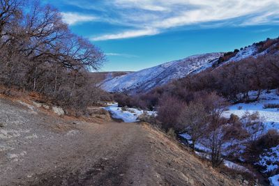 Winter snow mountain hiking trail views yellow fork park rose canyon copper mine salt lake city utah