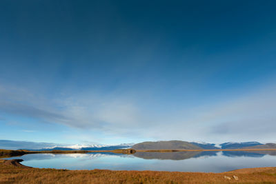 Scenic view of lake against blue sky