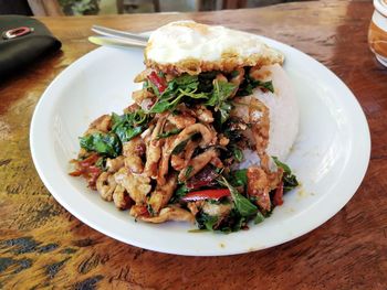 High angle view of meal served in plate