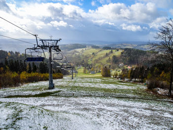 Scenic view of landscape against sky during winter