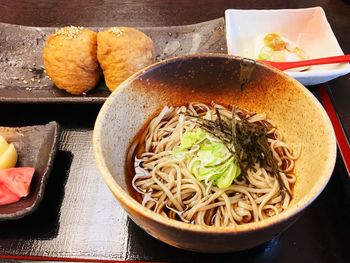 High angle view of soup in bowl