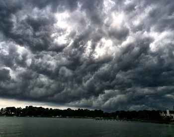 Scenic view of lake against cloudy sky