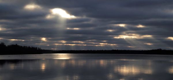 Scenic view of lake against sky during sunset