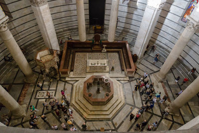 High angle view of people on ceiling