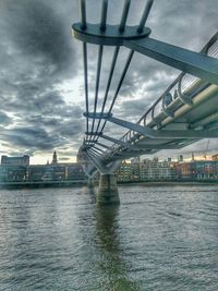 View of bridge over river against cloudy sky