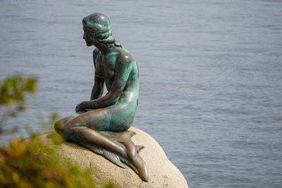 Close-up of statue against sea