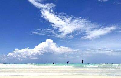 Scenic view of beach against cloudy sky