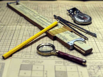 High angle view of pen on table