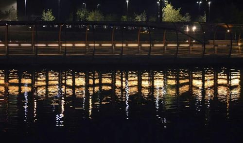 Reflection of trees in water at night