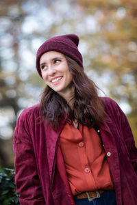 Portrait of a smiling young woman in winter