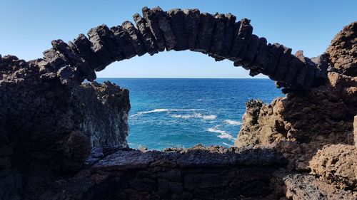 Scenic view of sea against clear sky