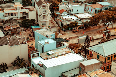 High angle view of buildings in town