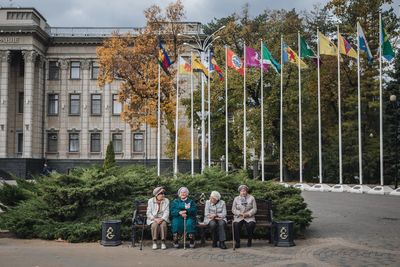 Group of people in front of building