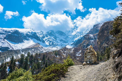 Scenic view of snowcapped mountains against sky