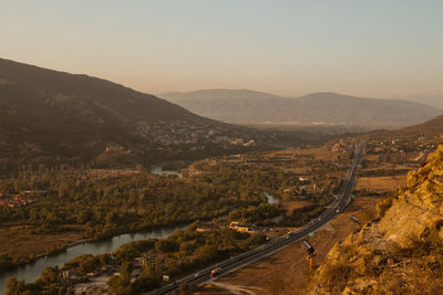 Scenic view of mountains against clear sky