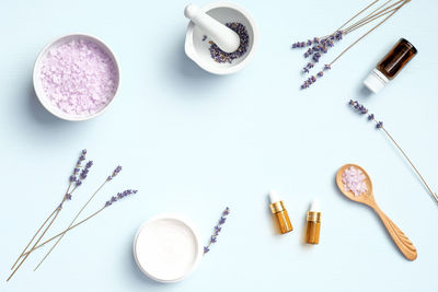 High angle view of food on table against white background