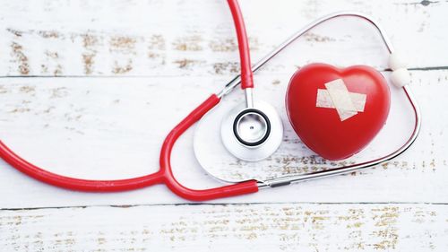 High angle view of heart shape on table