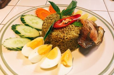 High angle view of food in plate