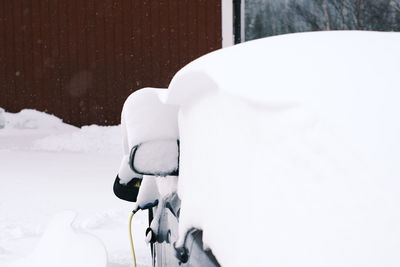 Rear view of man skiing on snow