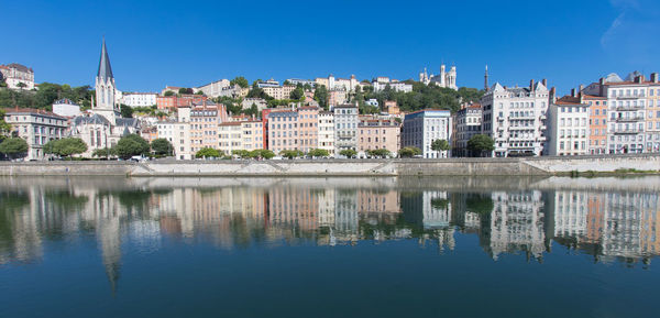 Panoramic view from the edge of the saône in lyon on the fourvière hill 
