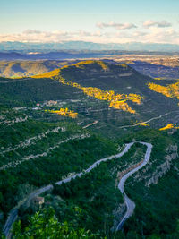 High angle view of land against sky