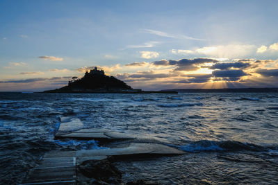 Scenic view of sea against sky during sunset