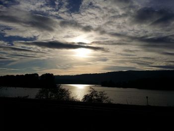 Scenic view of lake against cloudy sky