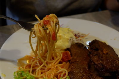 Close-up of food served in plate