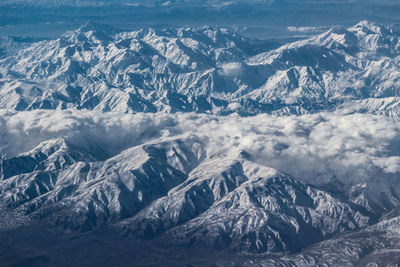 Aerial view of snowcapped mountains