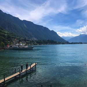 Scenic view of lake against blue sky