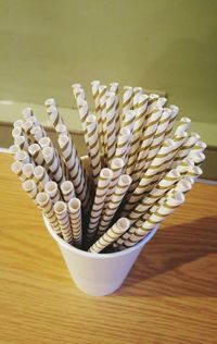 High angle view of white flowers on table