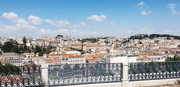 High angle shot of townscape against sky