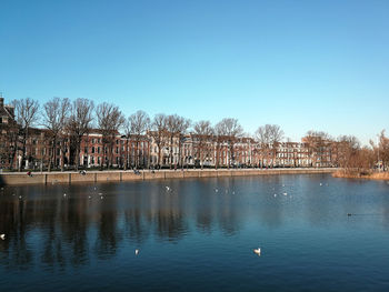 Scenic view of lake against clear sky