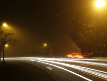 Light trails on road at night