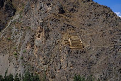 Low angle view of castle on mountain against sky