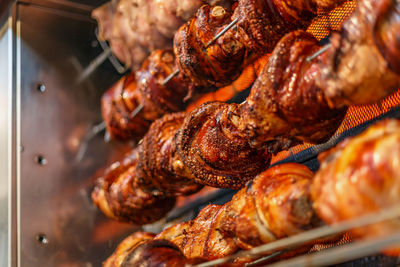 Close-up of meat on barbecue grill