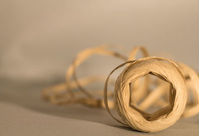 Close up of wicker ring on table