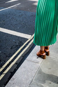 Low section of woman standing on road