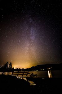 Scenic view of mountains against sky at night