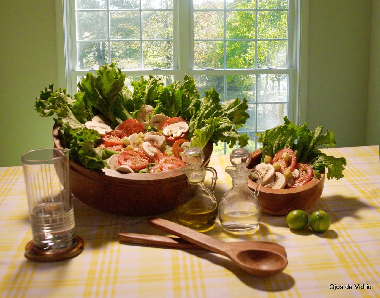 FOOD ON TABLE AGAINST WINDOW