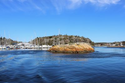 Scenic view of sea against clear blue sky