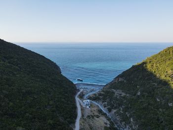 High angle view of sea against clear sky