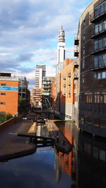 Canal amidst buildings in city against sky