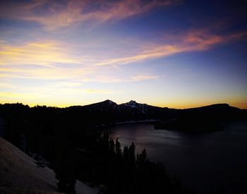 Scenic view of lake against sky during sunset